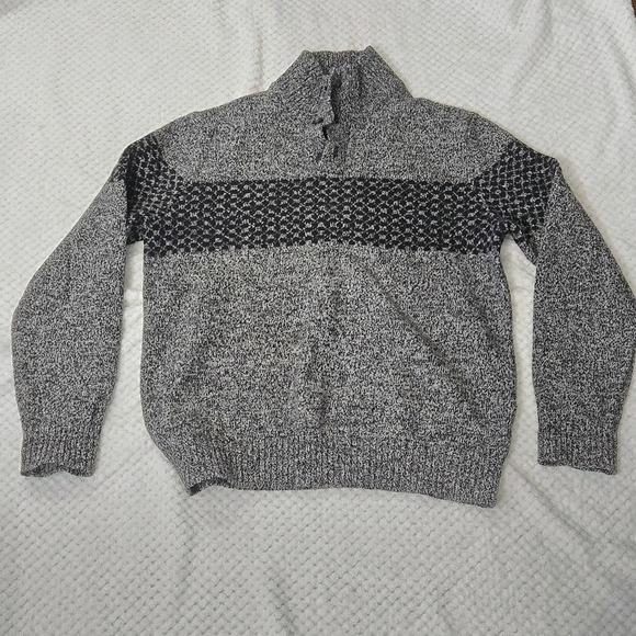 Gap Pullover Sweater Mens Sz L Gray 1/4 Button Up Mock Neck Lambwool Blend - Picture 10 of 13